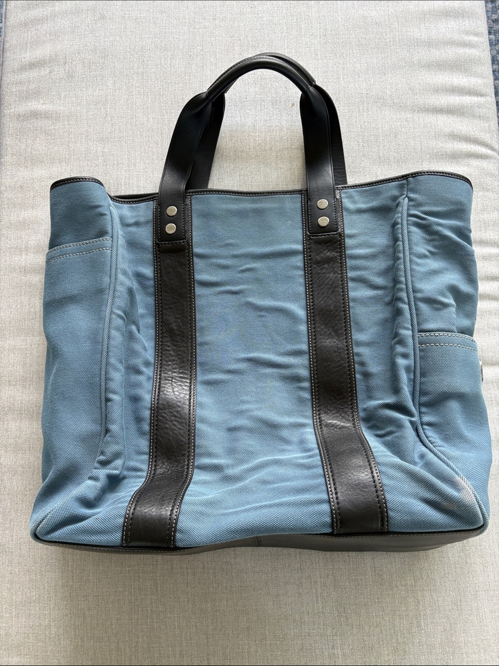 Vintage Coach Bleecker Canvas Tote Bag Gray Blue Leather Trim USA Style 5723 - Picture 2 of 12